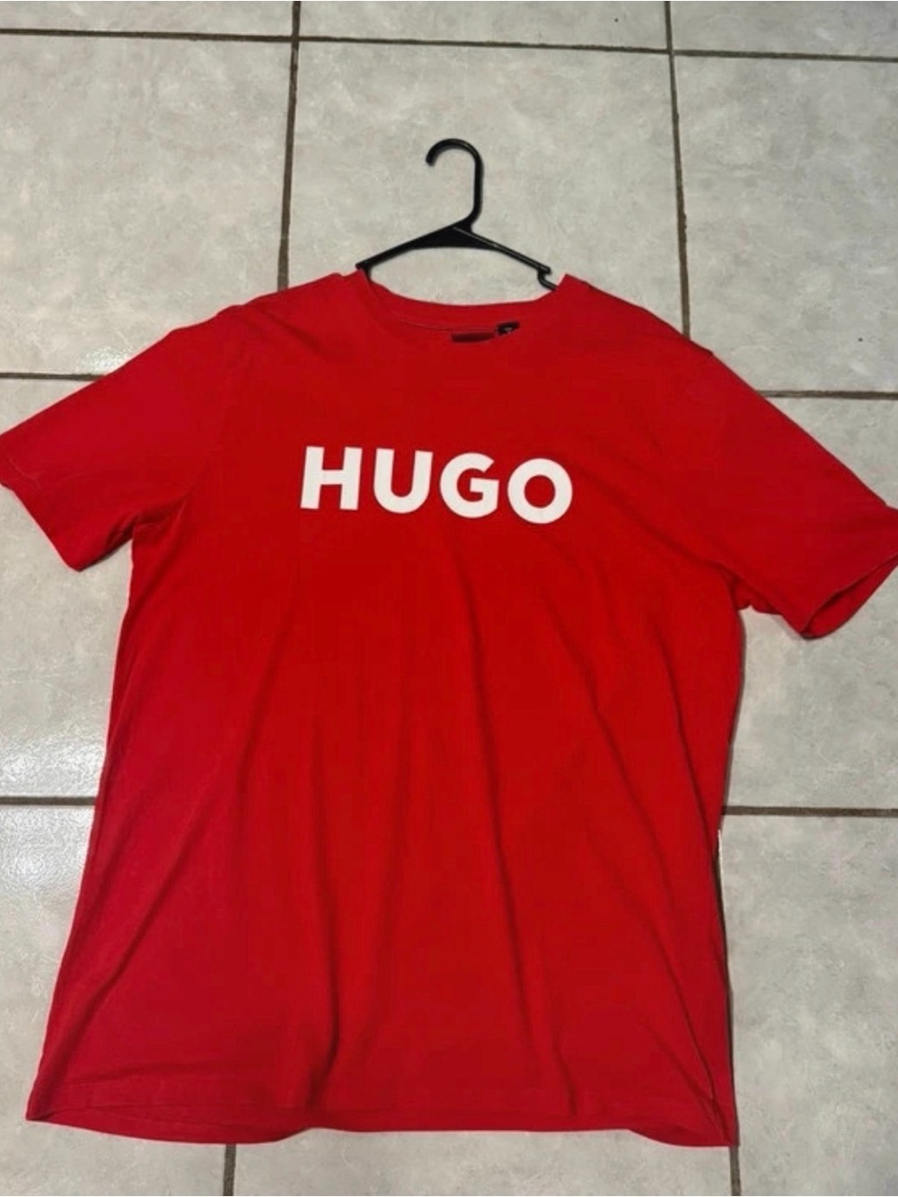 HUGO Red Short-Sleeve Logo Tee with White Print